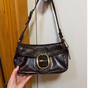 Coach 2008 Mini Bleeker Brown Patent Leather Shoulder Bag Y2K Magnetic Flap